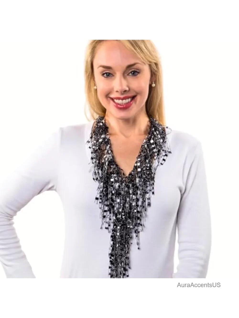 Lightweight Infinity Scarf Necklace with Metallic Threading